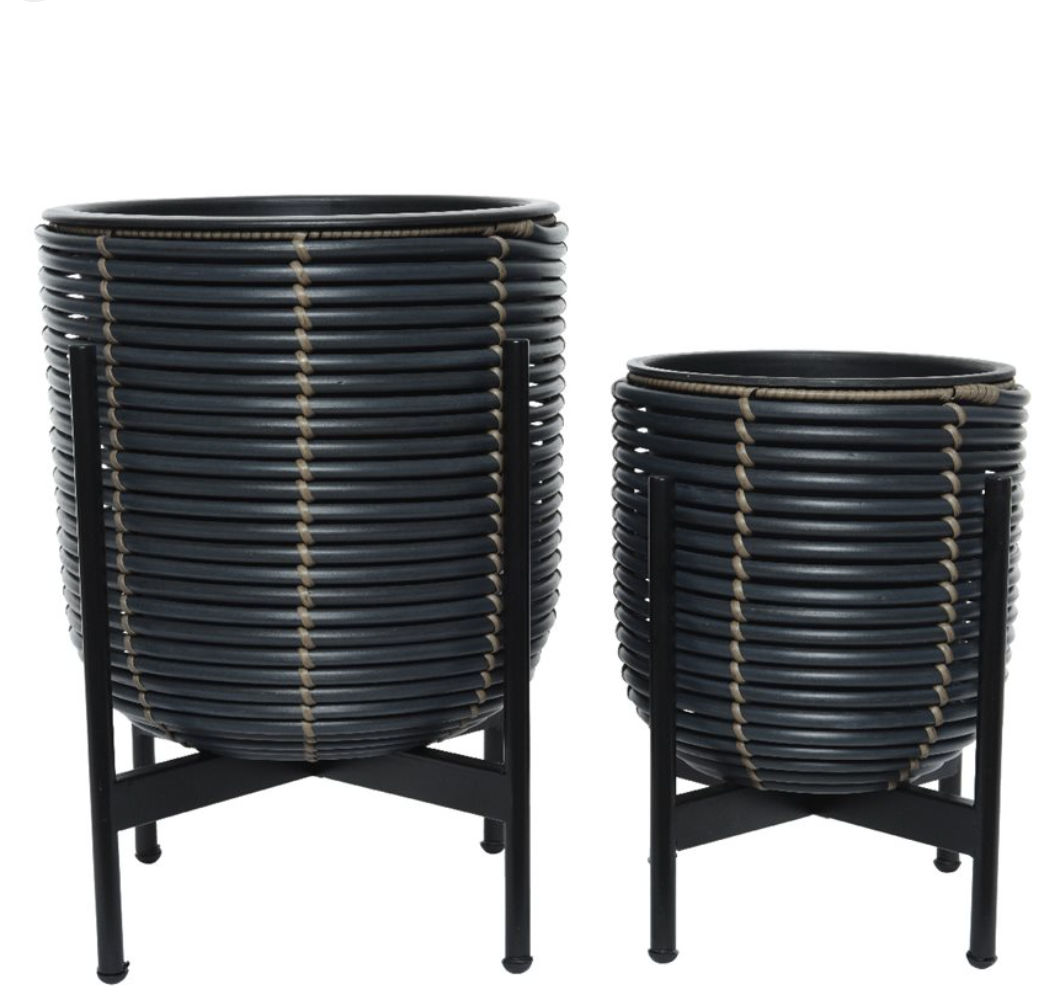 2Pc Jolie Polyrattan Footed Round Planter Set